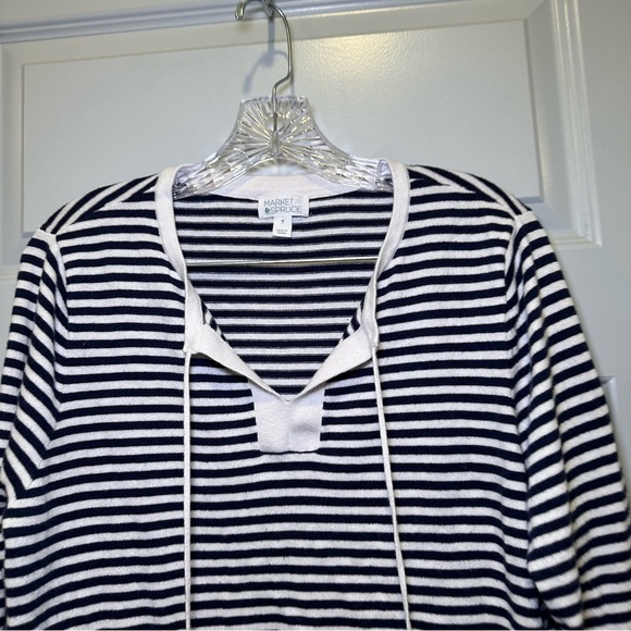 Market & Spruce Navy/White Striped Knit 3/4 Sleeve Top size 1X - Picture 3 of 8